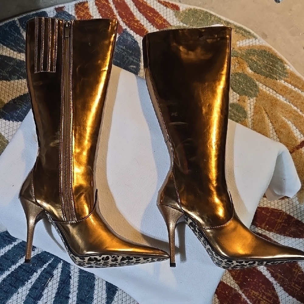Gold Knee-High Stiletto Boots